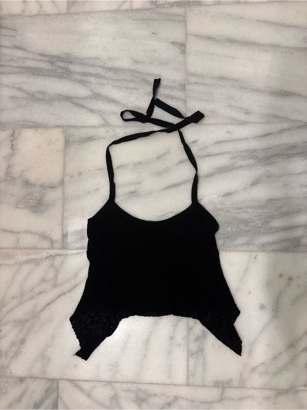 PacSun Black Halter Knit Pointed Hem Crop Top